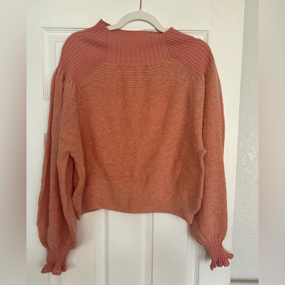 Free People Warm Coral Turtleneck Sweater